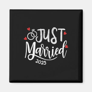 Just Married 2025 - Bride And Groom Wedding Rings  Magnet