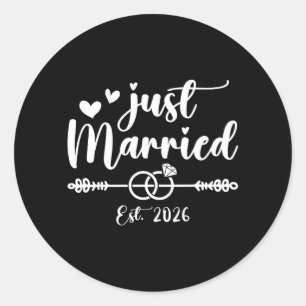 Just Married 2026 Bride Groom Wedding Engagement Classic Round Sticker