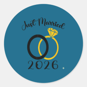 Just married 2026 wedding ring matching honeymoon classic round sticker