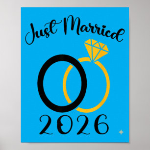 Just Married 2026 Wedding Ring Matching Honeymoon Poster