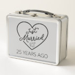 Just Married 25 Years Ago III Metal Lunch Box<br><div class="desc">Cute design, perfect for anyone who's been married for 25 years and to a wedding vow renewal ceremony. It makes a great matching outfit for couples! 'Just Married 25 Years Ago' quote for a couple who got married 25 years ago or a couple renewing wedding vows on their silver anniversary....</div>