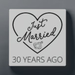 Just Married 30 Years Ago III Plaque<br><div class="desc">Cute design, perfect for anyone who's been married for 30 years and to a wedding vow renewal ceremony. It makes a great matching outfit for couples! 'Just Married 30 Years Ago' quote for a couple who got married 30 years ago or a couple renewing wedding vows on their wedding anniversary....</div>