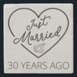 Just Married 30 Years Ago III Stone Coaster<br><div class="desc">Cute design, perfect for anyone who's been married for 30 years and to a wedding vow renewal ceremony. It makes a great matching outfit for couples! 'Just Married 30 Years Ago' quote for a couple who got married 30 years ago or a couple renewing wedding vows on their wedding anniversary....</div>