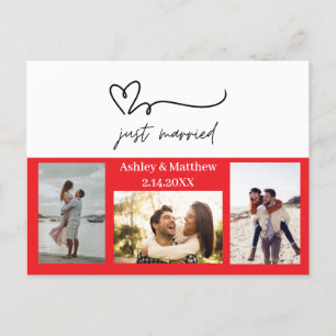 Just Married 3 Photo Wedding Announcement Postcard