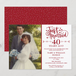 Just Married 40th Anniversary Wedding Photo Invitation