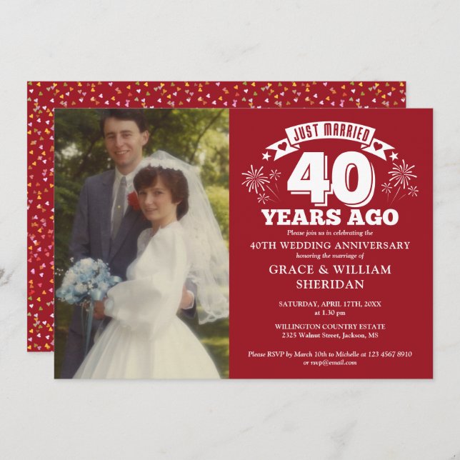 Just Married 40th Wedding Anniversary Photo Invitation (Front/Back)