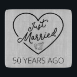Just Married 50 Years Ago III Cutting Board<br><div class="desc">Cute design, perfect for anyone who's been married for 50 years and to a wedding vow renewal ceremony. It makes a great matching outfit for couples! 'Just Married 50 Years Ago' quote for a couple who got married 50 years ago or a couple renewing wedding vows on their golden anniversary....</div>