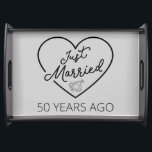Just Married 50 Years Ago III Serving Tray<br><div class="desc">Cute design, perfect for anyone who's been married for 50 years and to a wedding vow renewal ceremony. It makes a great matching outfit for couples! 'Just Married 50 Years Ago' quote for a couple who got married 50 years ago or a couple renewing wedding vows on their golden anniversary....</div>