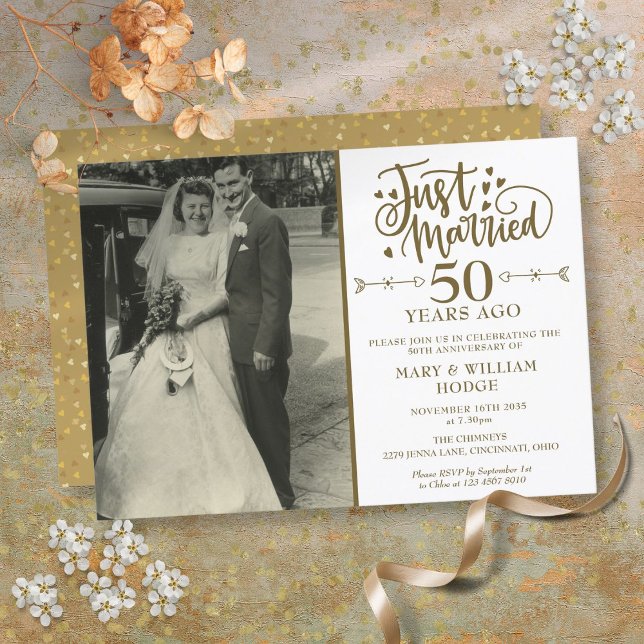 Just Married 50th Anniversary Wedding Photo Invitation (Just Married 50th Anniversary Wedding Photo Invitation)