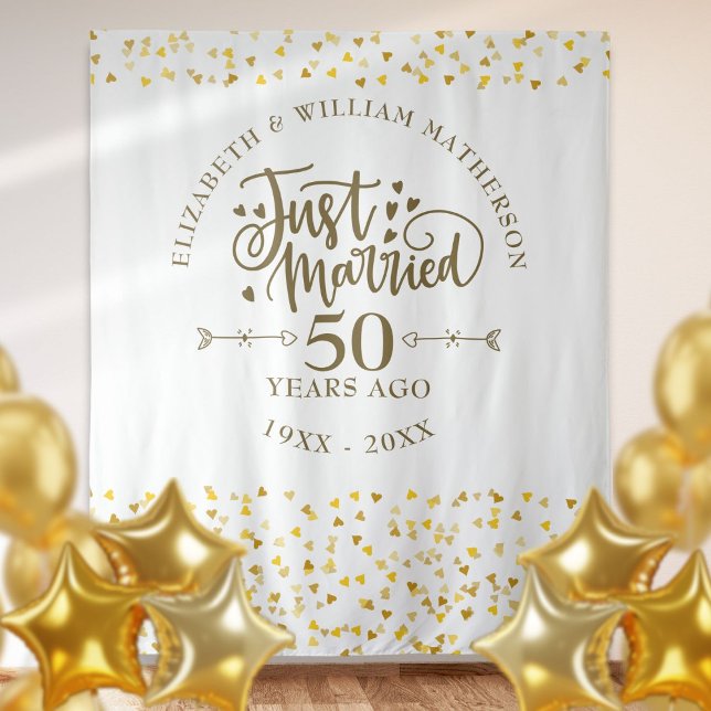 Just Married 50th Wedding Anniversary Backdrop Tapestry (Just Married 50th Wedding Anniversary Backdrop)