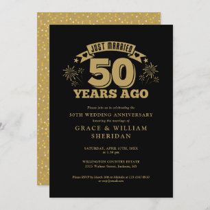 Just Married 50th Wedding Anniversary Gold Black Invitation