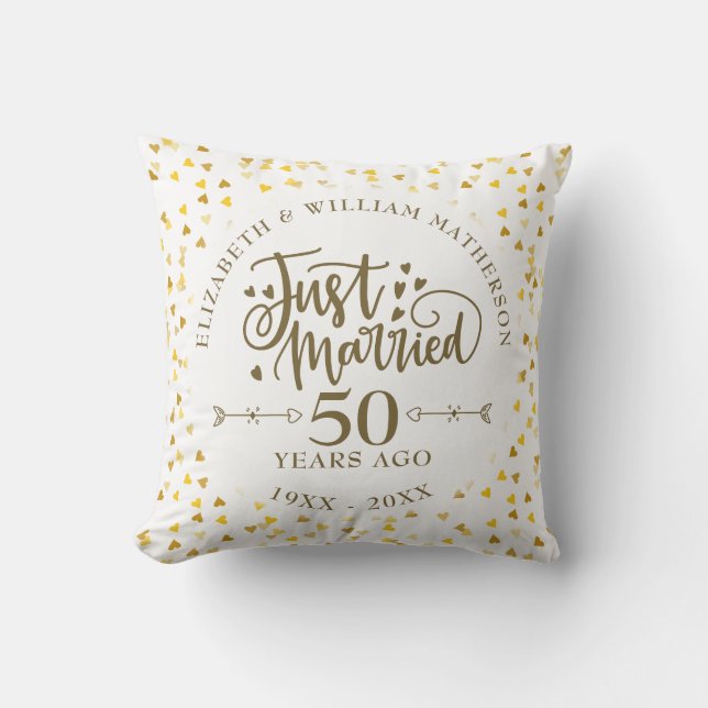 Just Married 50th Wedding Anniversary Photo Cushion (Front)