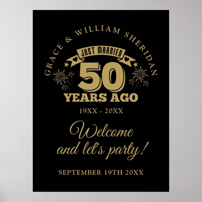 Just Married 50th Wedding Anniversary Welcome Sign (Front)