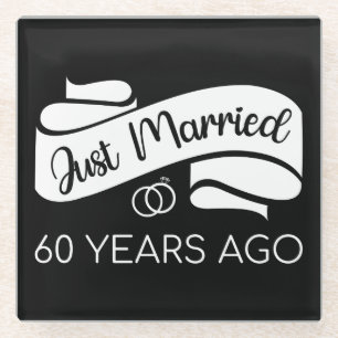 Just Married 60 Years Ago V Glass Coaster