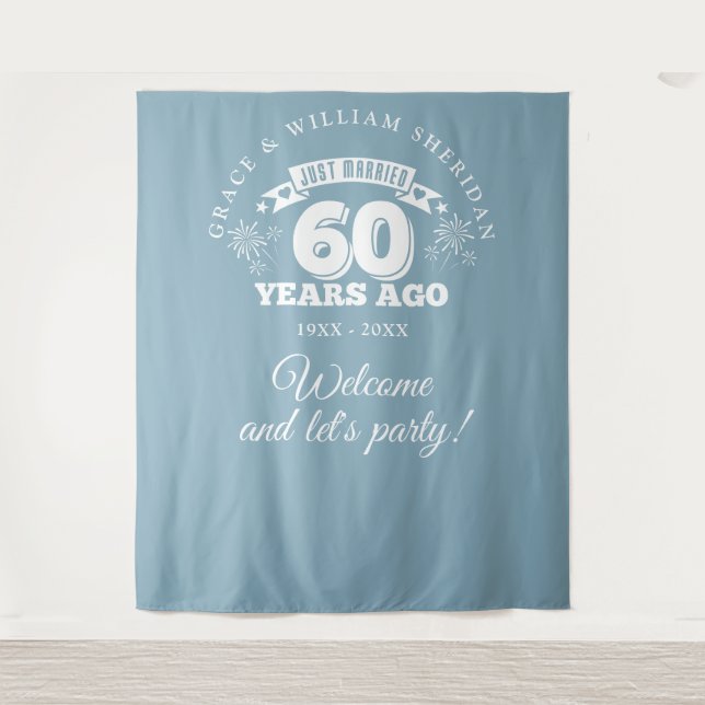 Just Married 60th Anniversary Photo Backdrop Tapestry (Front)