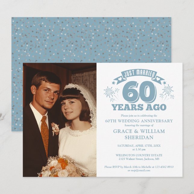 Just Married 60th Wedding Anniversary Photo Invitation (Front/Back)