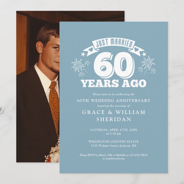 Just Married 60th Wedding Anniversary Photo Invitation (Front/Back)