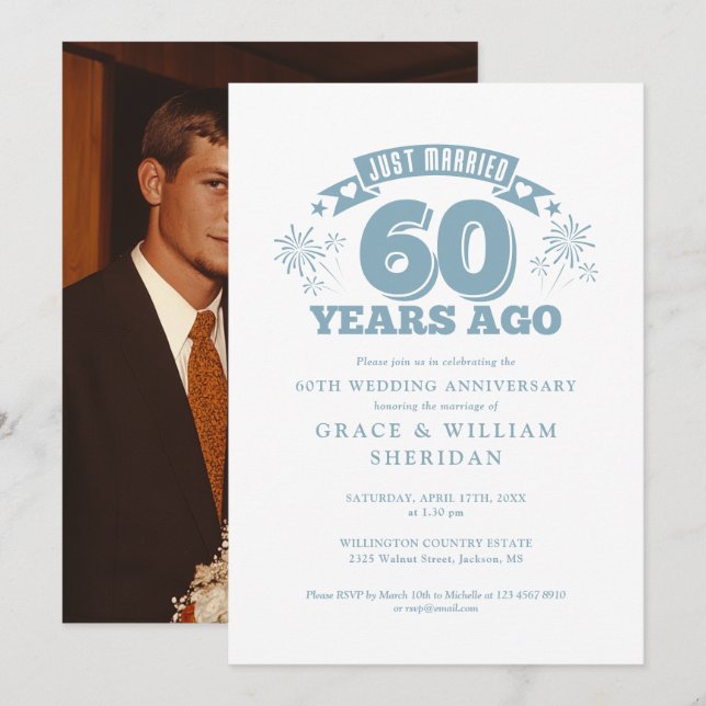 Just Married 60th Wedding Anniversary Photo Invitation (Front/Back)