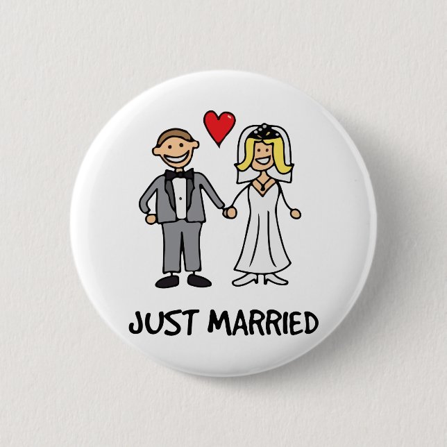 Just married 6 cm round badge (Front)