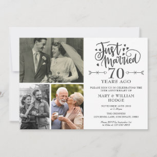 Just Married 70th Wedding Anniversary 3 Photo Invitation