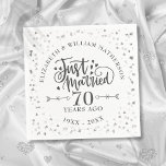 Just Married 70th Wedding Anniversary Napkin<br><div class="desc">Featuring delicate love hearts confetti. Personalise with your special 70th platinum anniversary information in chic lettering. Designed by Thisisnotme©</div>