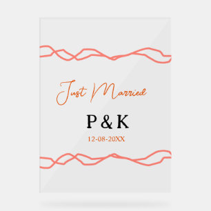 Just married add couple name date red vintagborder acrylic sign