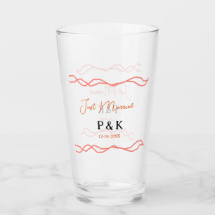 Just married add couple name date red vintagborder glass