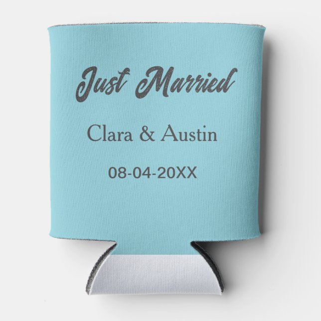 Just Married add couple name date year wedding sim Can Cooler (Front)