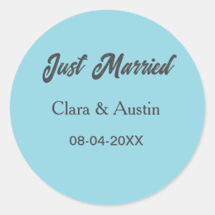 Just Married add couple name date year wedding sim Classic Round Sticker