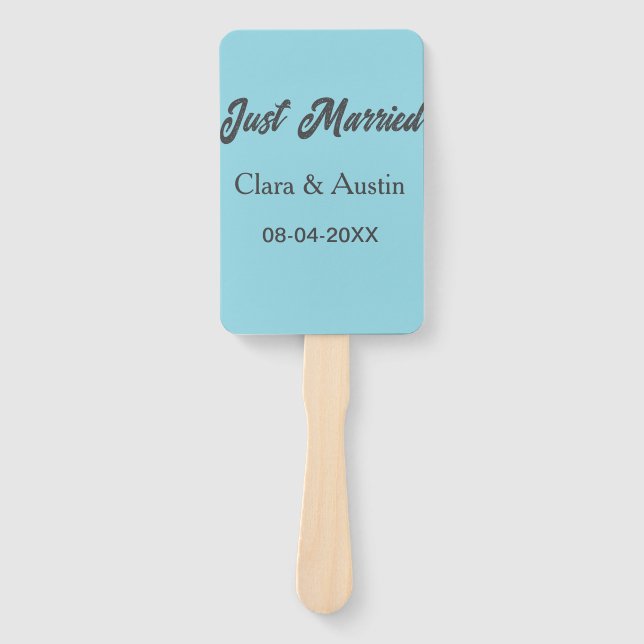 Just Married add couple name date year wedding sim Hand Fan (Front)