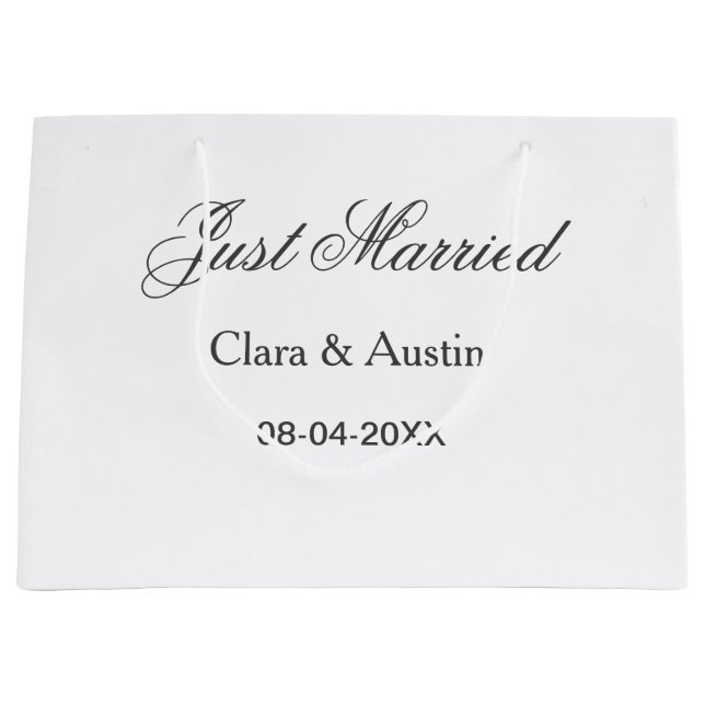 Just Married add couple name date year wedding sim Large Gift Bag (Front)