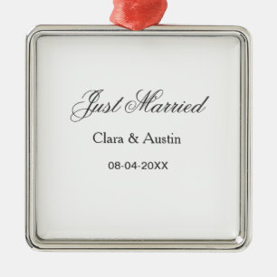 Just Married add couple name date year wedding sim Metal Ornament