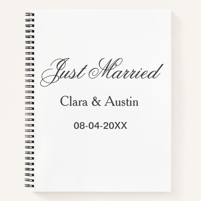 Just Married add couple name date year wedding sim Notebook (Front)