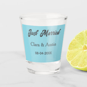 Just Married add couple name date year wedding sim Shot Glass