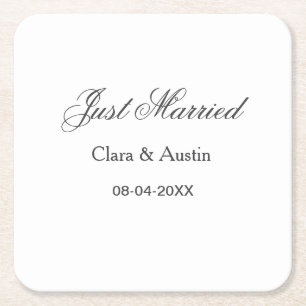 Just Married add couple name date year wedding sim Square Paper Coaster