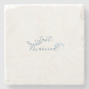 Just Married add couple name date year wedding sim Stone Coaster