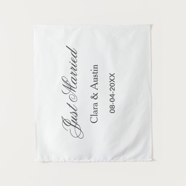 Just Married add couple name date year wedding sim Tapestry (Front)