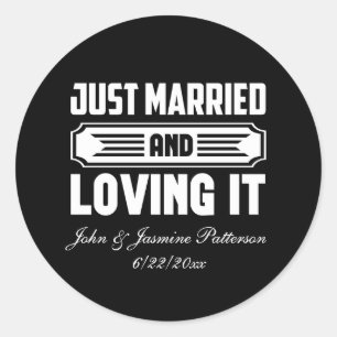 Just Married add names Date Wedding Classic Round Sticker
