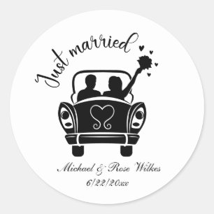 Just Married add names Date Wedding Classic Round Sticker