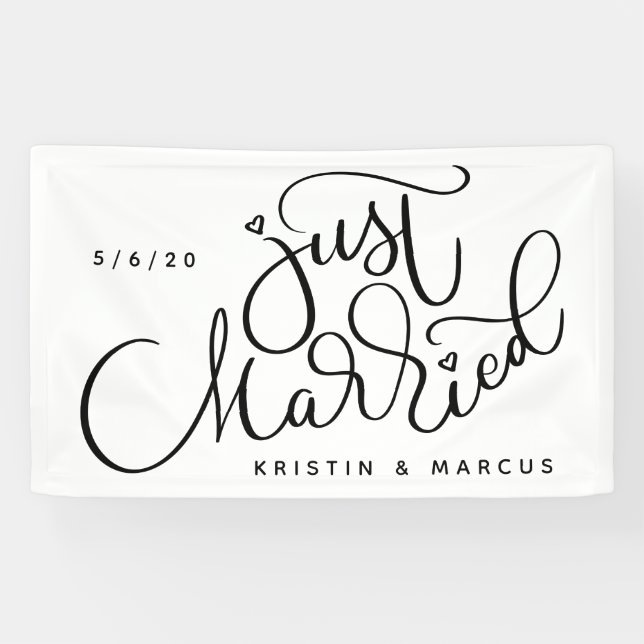 Just Married | Add Your Name & Date Banner (Horizontal)