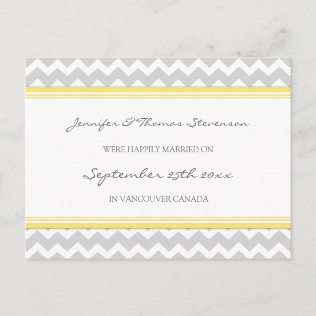 Just Married Announcement Postcards Grey Chevron (Front)