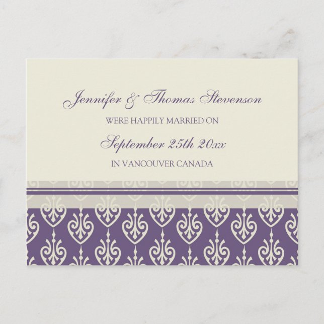 Just Married Announcement Postcards Plum Cream (Front)