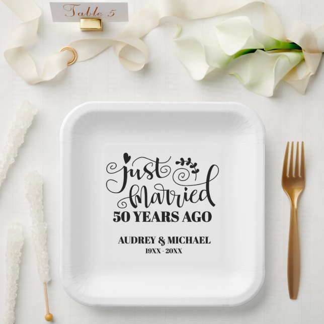 Just Married Any Year Anniversary Personalized Paper Plate (Wedding)