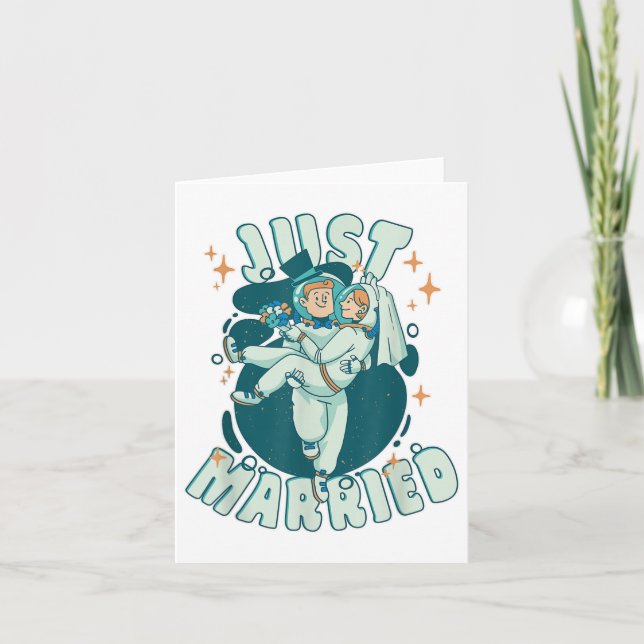 Just Married - Astronauts Funny Groom And Bride _1 Card (Front)