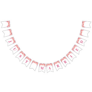 Just Married Banner Pink Watercolor Flowers