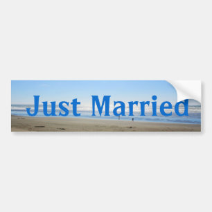 Just married beach  bumper sticker. sticker