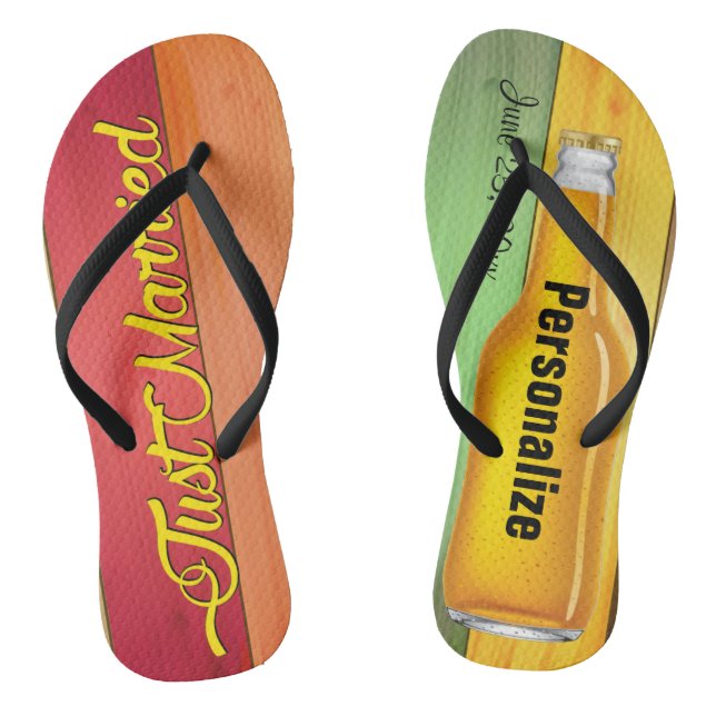 Just Married Beer Beach Thongs (Footbed)