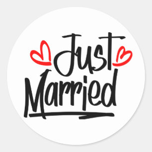 Just Married Black And White Wedding Announcement Classic Round Sticker