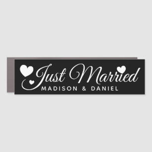Just Married Black Personalised Newlywed Wedding Car Magnet