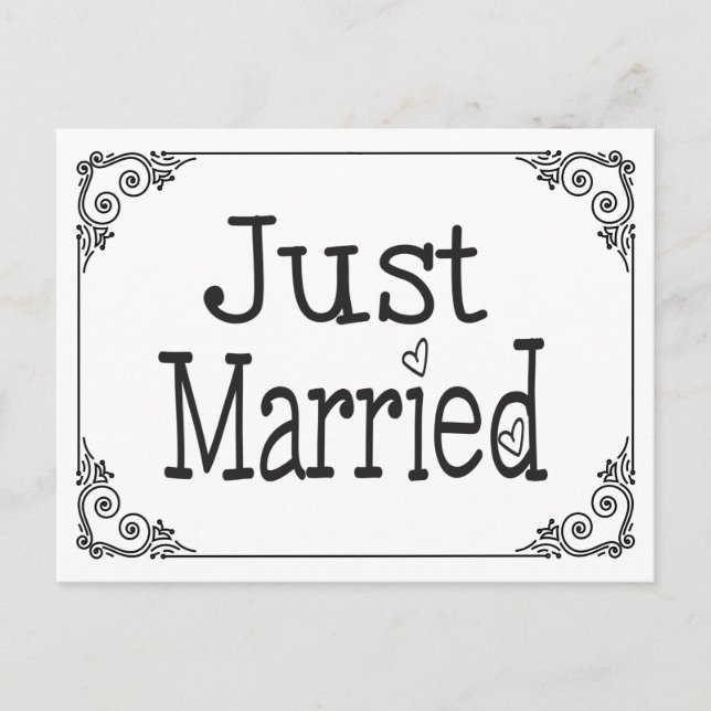 Just Married Black & White Heart Wedding Postcard (Front)